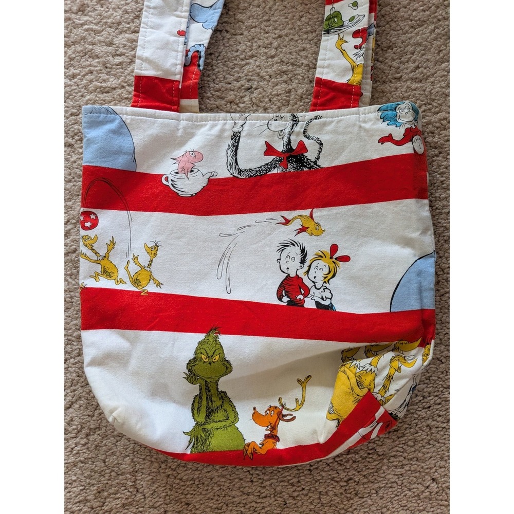 Myah Bags Handmade Dr Seuss Tote Cat in the Hat Grinch Polka Dot Lining - Picture 6 of 6
